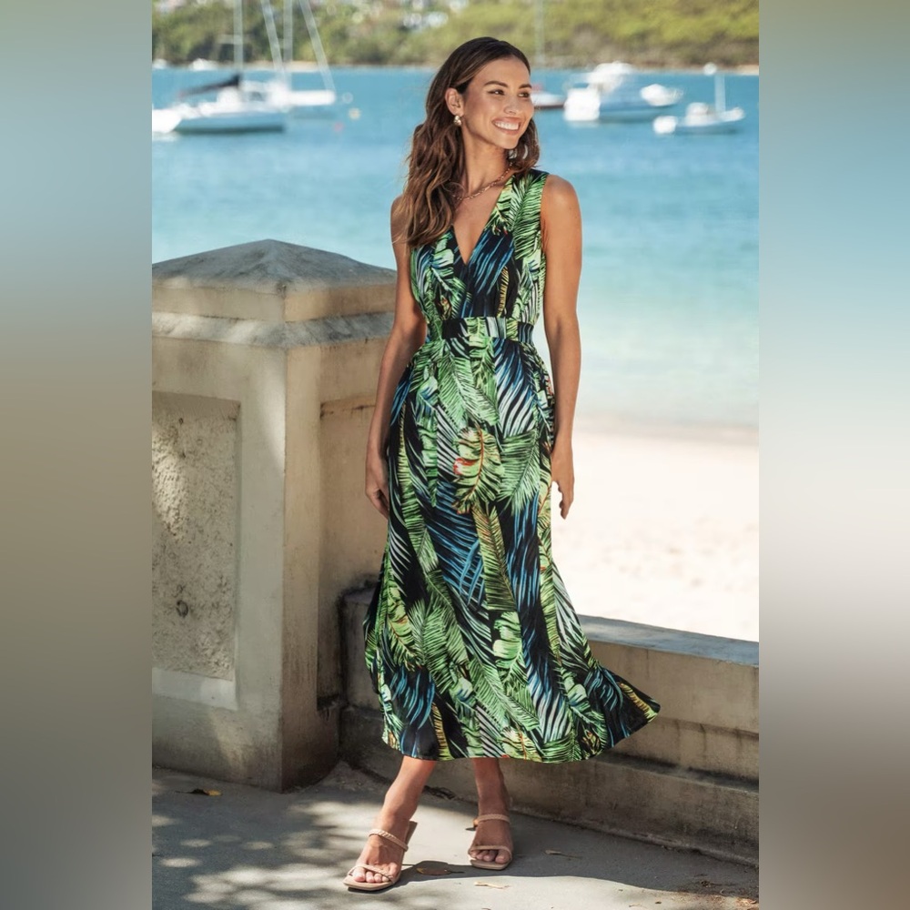 Cupshe Oakleigh Tropical Leaf Print Maxi Dress Size M